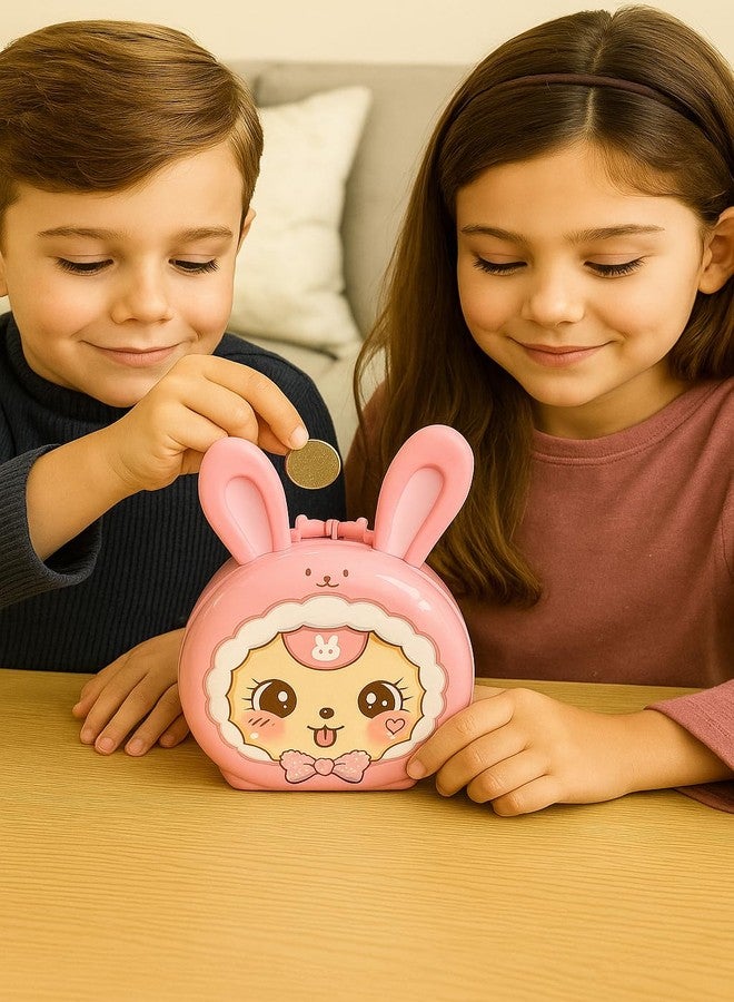 VRT Purple Bunny Piggy Bank, Cartoon Design Money Box with Bow (Pink) - Image 5